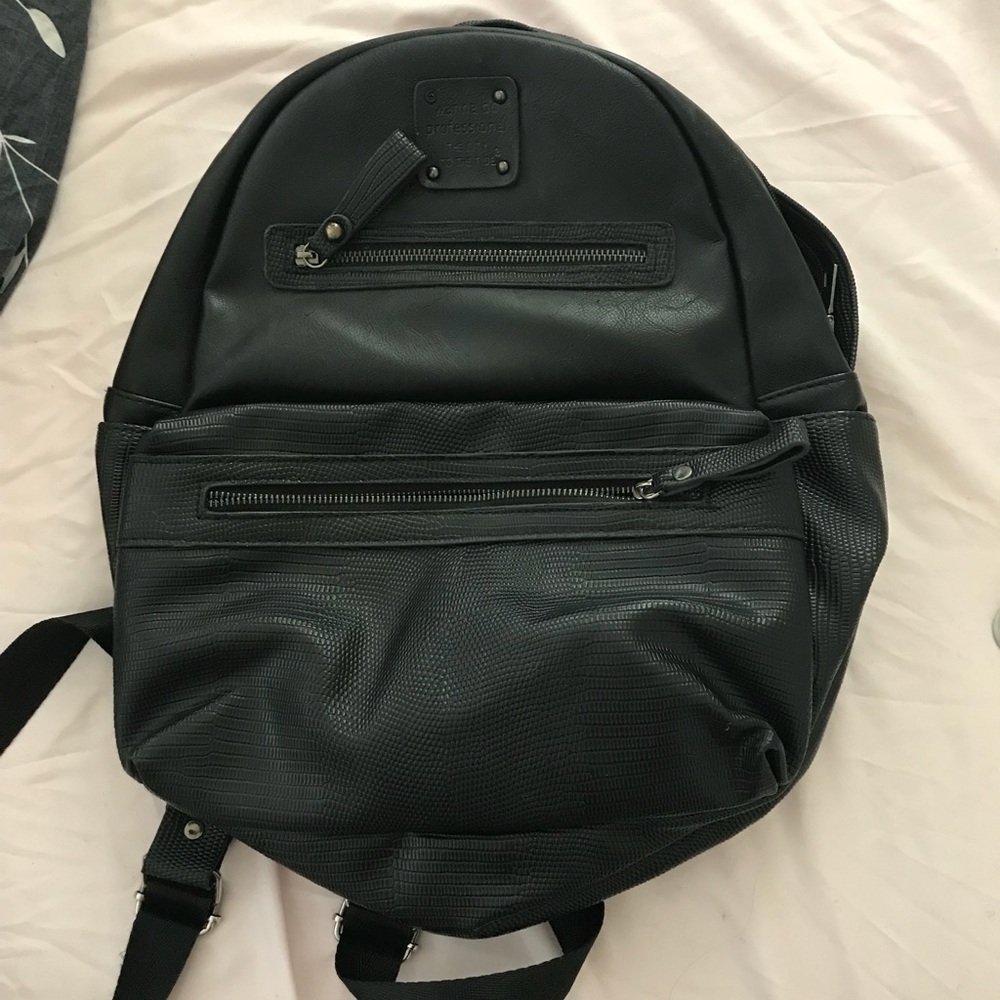 Black leather backpack